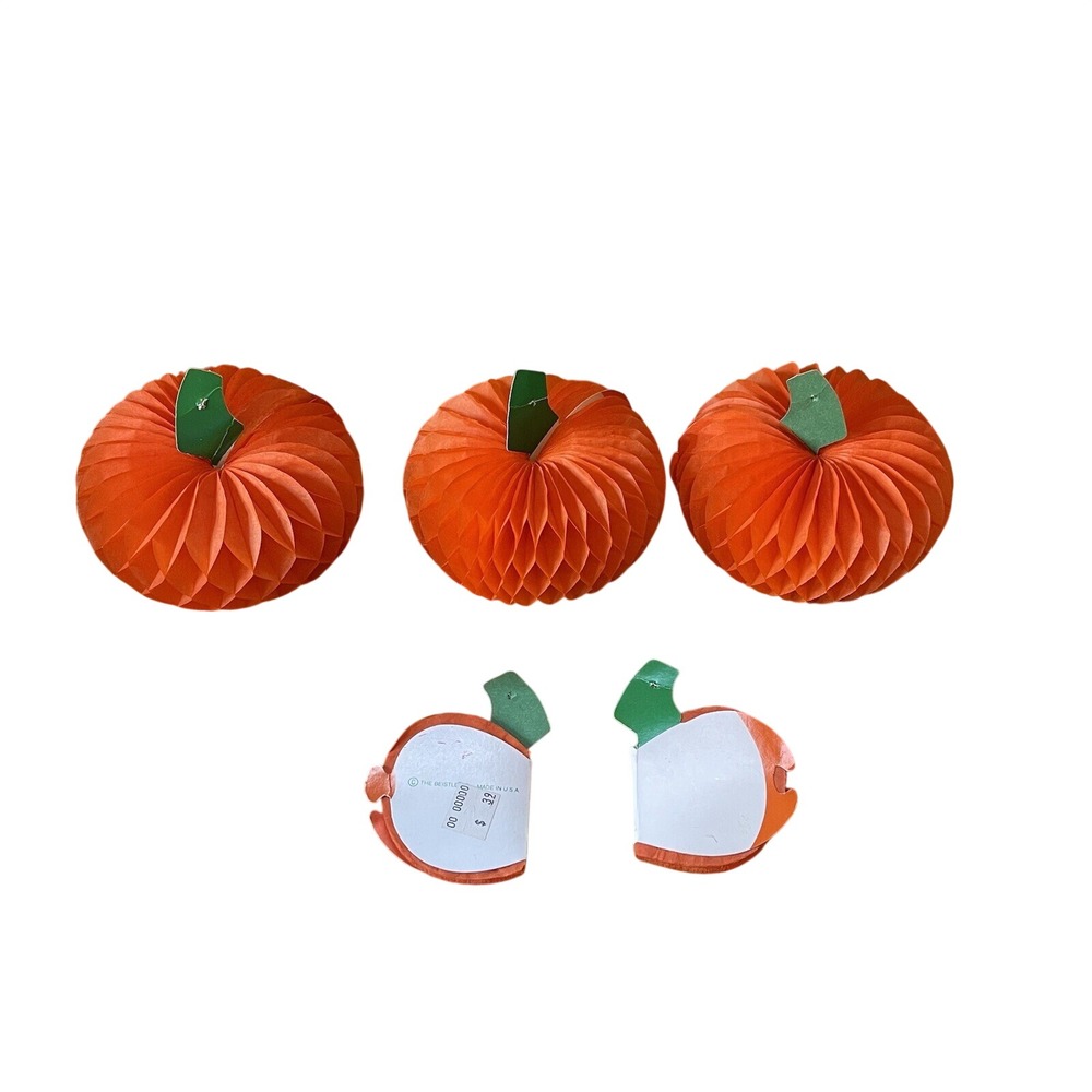 5 VTG 1950s Beistle‎ Halloween Thanksgiving Fall Honeycomb Pumpkins Centerpieces